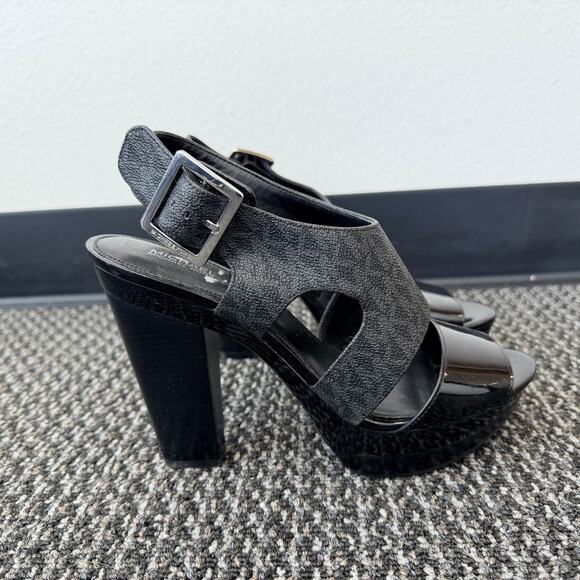 Michael Kors Shoes - Michael Kors Women's Black T-Strap Slingback Buckle Platform Sandals Size 9.5